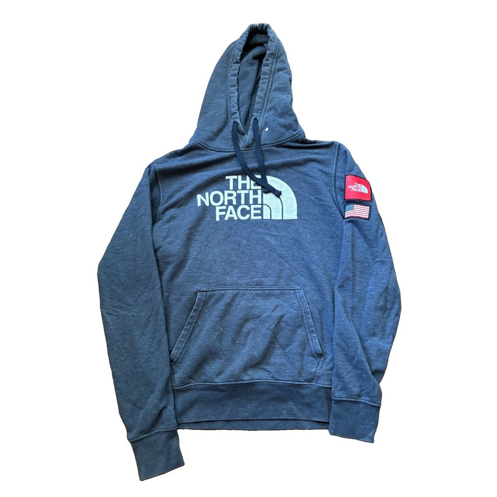 The North Face Men's Gray Fleece Pullover Hoodie S Logo Hooded Pockets